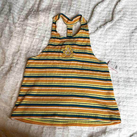 NEW CARE BEARS Sunshine Striped 90s Y2K NWT Racerback Halter Tank Top Yellow XXL - Picture 3 of 5
